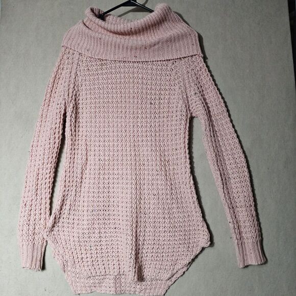 Pink Knit Tunic Sweater Womens Medium Cowl Neck Candy Speckled Chic Winterwear - Picture 10 of 11